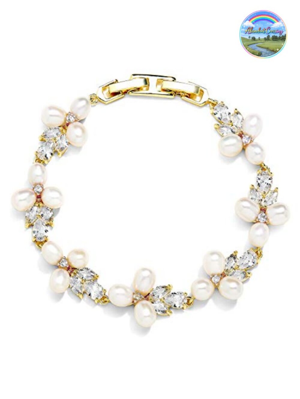 Freshwater Pearl Tennis Bracelet with Cubic Zirconia Extender Wedding